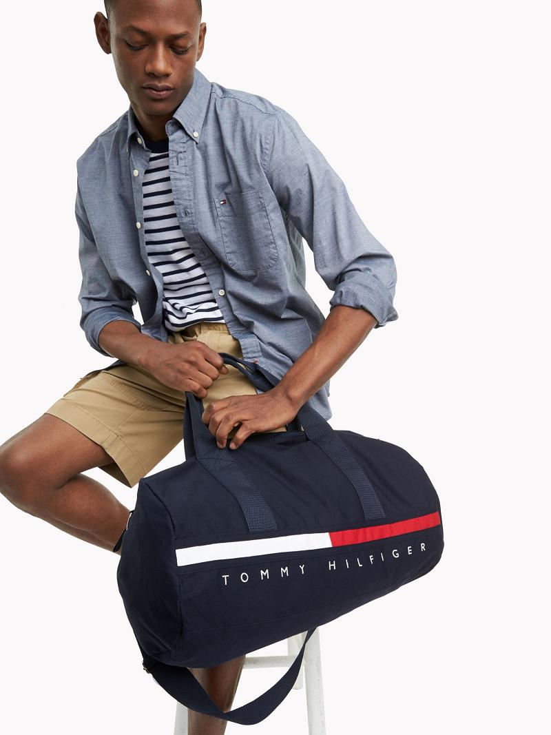 Férfi Tommy Hilfiger Stripe Small Duffle Táska Sötétkék | HU 1490ILH